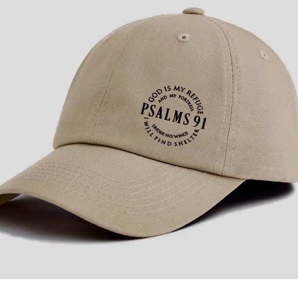 Other - Psalms 91 Religious Bible Verse Baseball Cap Khaki Tan Faith Hat